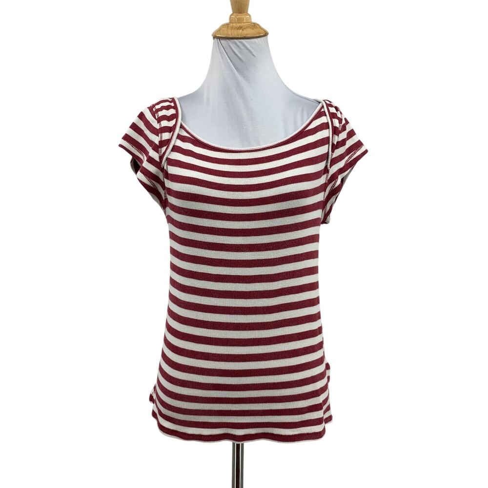 Pilcro T Shirt Womens M Medium Brick White Short Sleeve Envelope Striped Stretch